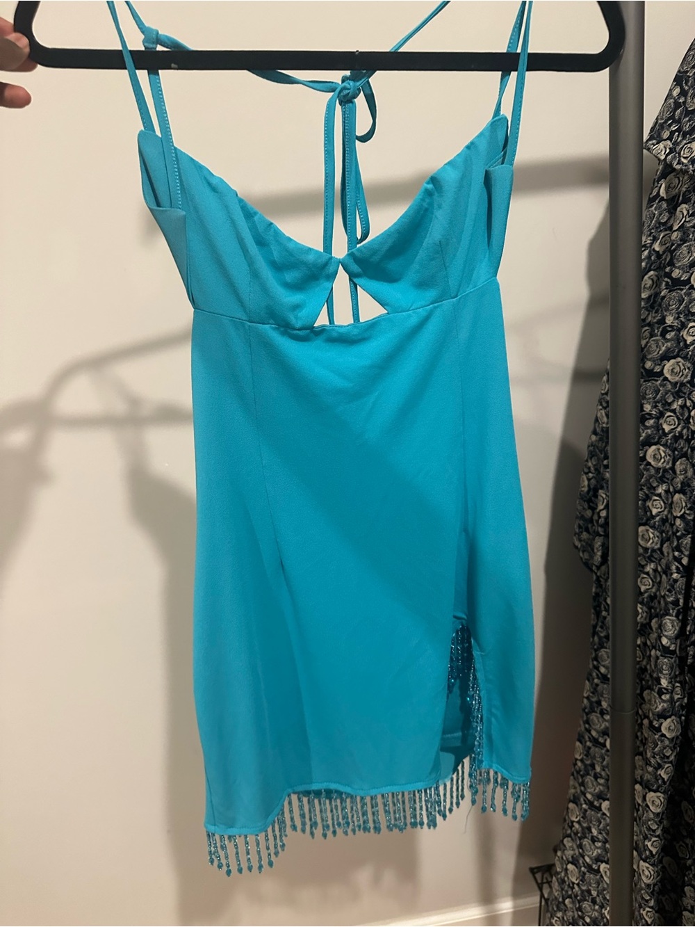 Meshki Fringe Mini Dress - Blue - Picture 2 of 3